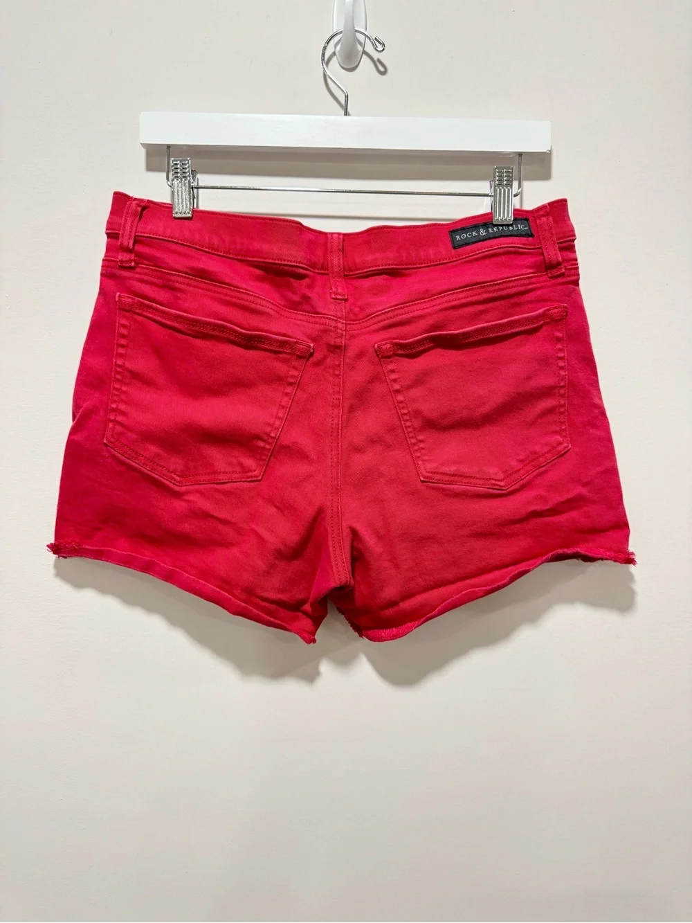 Rock & Republic Red Frayed Hem Denim Shorts Size 12 Cherry Red Raw Hem